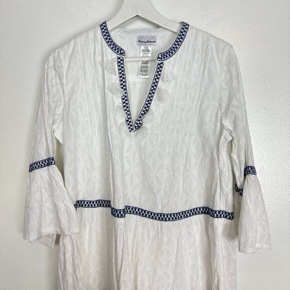TOMMY BAHAMA Embroidered Tiered Cotton Cover-Up Dress in White Size X-Small - Picture 8 of 11